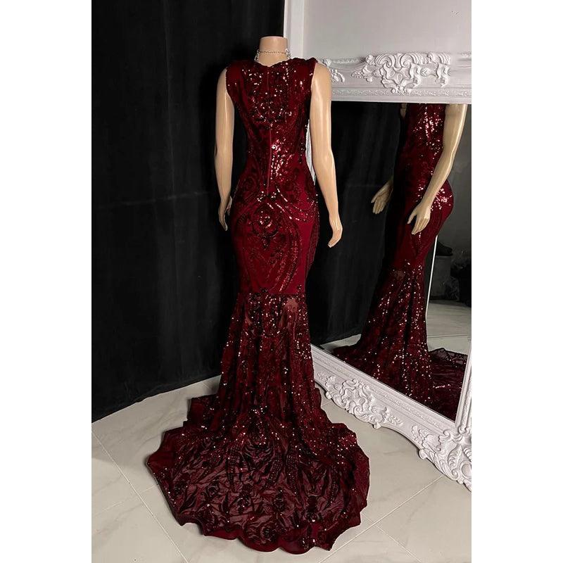 Vestido de fiesta de noche sin mangas con lentejuelas de sirena glamuroso y dramático