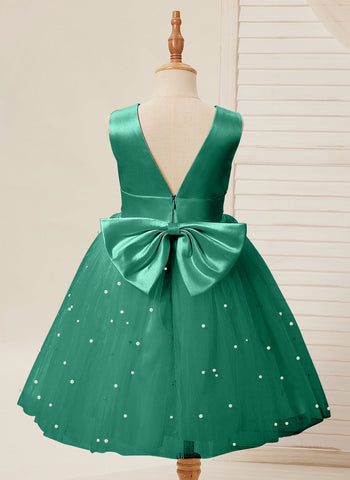 Vestido de princesa/vestido de princesa de satén y tul hasta la rodilla para niña de las flores 