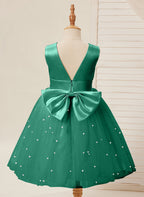 Vestido de princesa/vestido de princesa de satén y tul hasta la rodilla para niña de las flores 