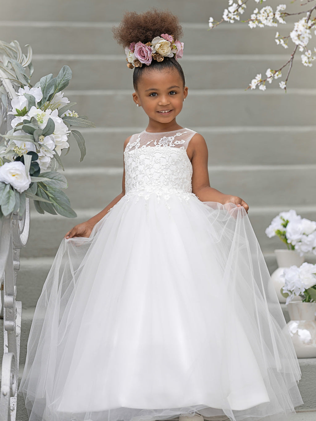 Vestido de princesa/vestido de princesa de satén y tul para niña de las flores 