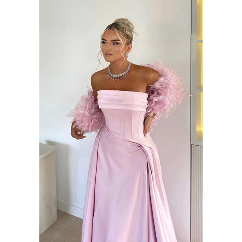 Vestido formal de fiesta, sencillo e informal, sin mangas, con hombros descubiertos y fruncido, de corte A