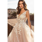 Vestidos de novia para boda en la playa, mujer sexy, escote en V grande, estampado floral 3D, tul, sin mangas, vestidos de novia, vestido de novia, robe maríée