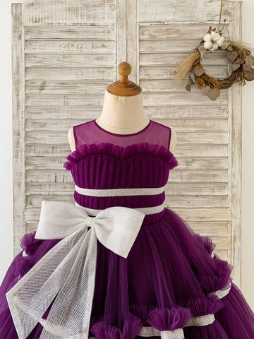 Vestido morado de tul hasta la rodilla (2003227603) 