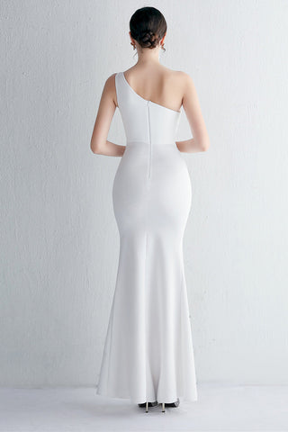 One Shoulder Black Long Prom Dress with Split Front