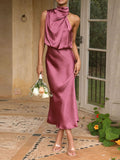 Elegant Sleeveless O-Neck Solid Maxi Evening Dress