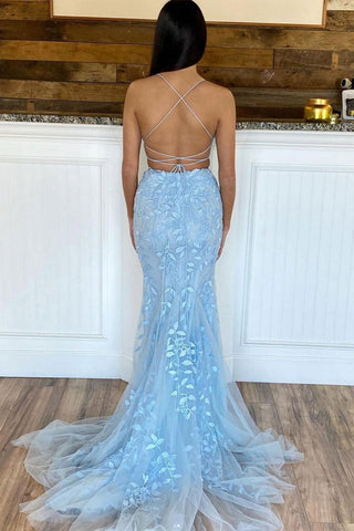 Robe de bal sirène deux pièces bleue