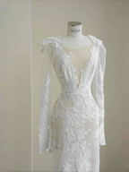 Elegante vestido de noche sirena con apliques de encaje blanco, vestido de fiesta sin espalda, vestido de novia Y8677