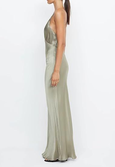 Robe de soirée longue en satin jaune sexy à col V Y7882