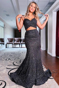 Spaghetti Straps Sequins Hollow-Out Mermaid Prom Dress