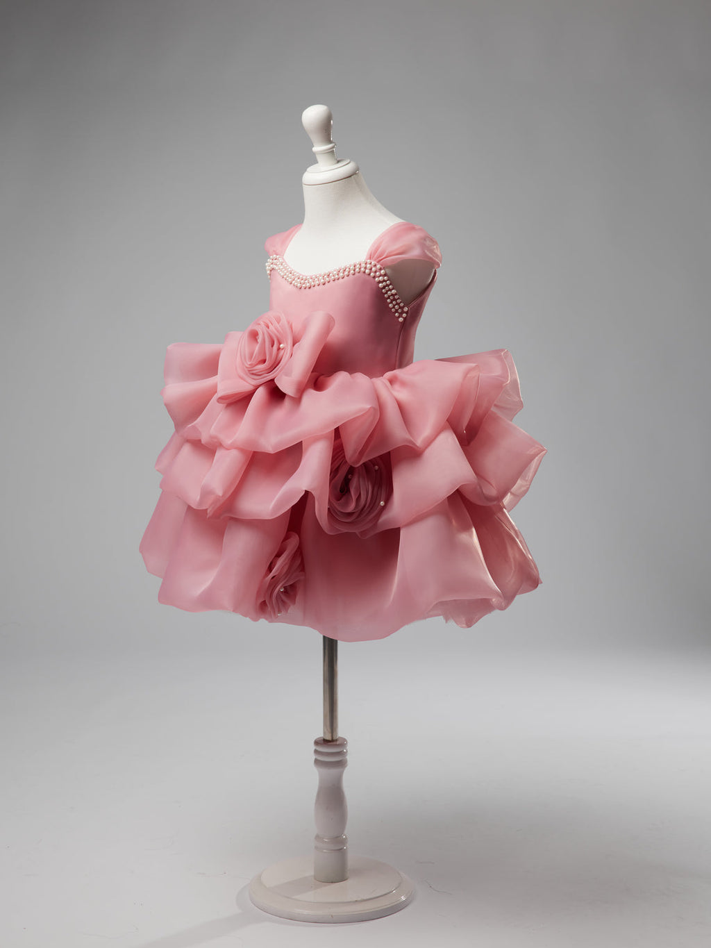 Vestido de organza con flores 3D hasta la rodilla para fiesta de primer cumpleaños de niña 