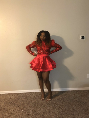 Robe de soirée rouge pailletée trapèze Y4051