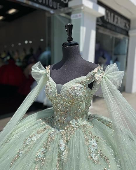Vestido de quinceañera de tul verde salvia, vestido de baile, vestido de 16 años Y5387