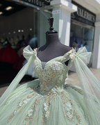 Vestido de quinceañera de tul verde salvia, vestido de baile, vestido de 16 años Y5387