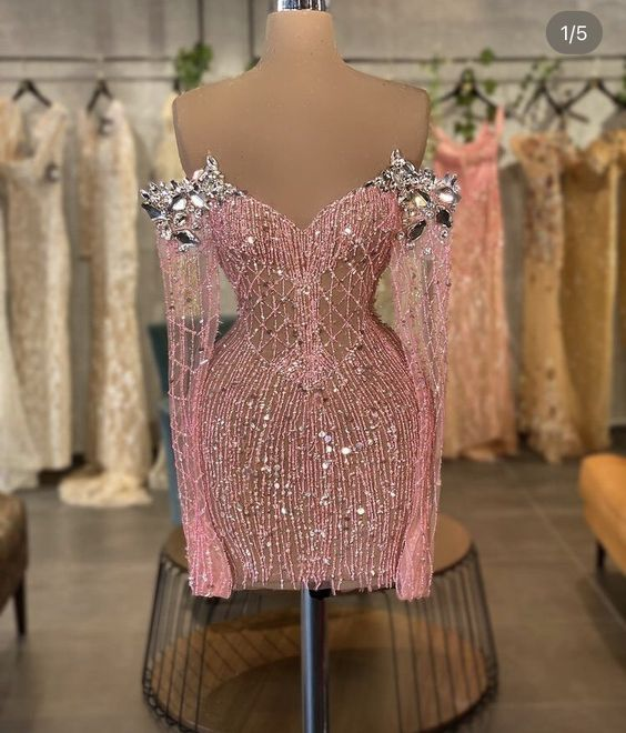 Vestido de fiesta rosa de lujo, elegante vestido de fiesta Y1965