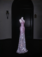 Magnifique robe de bal longue rose à sequins et col en V Y8688