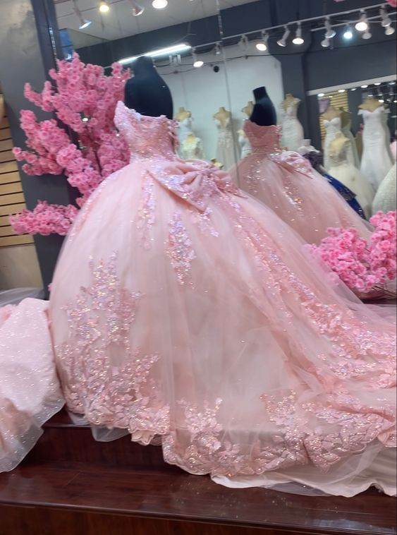 Vestido de baile de encaje y tul rosa glamuroso, vestido rosa para quinceañera Y7246