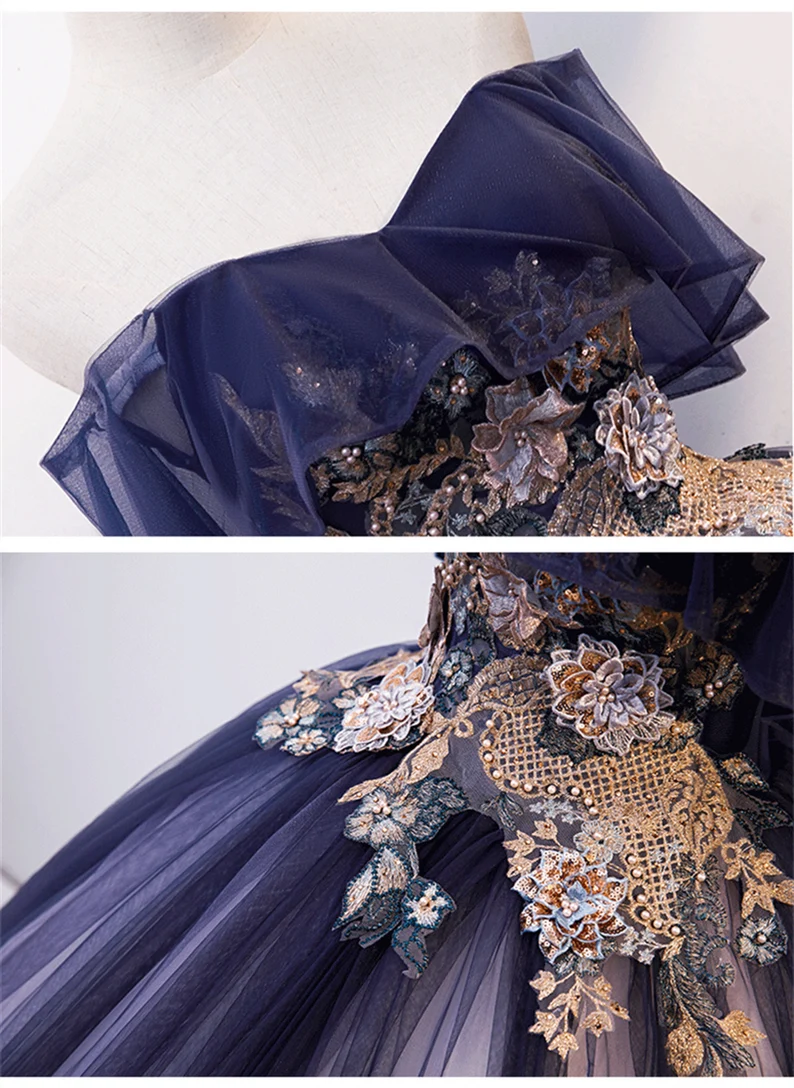 Robe de bal en tulle, dentelle florale et perles ombrées, robe de quinceañera, robe de bal Y1935