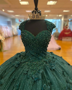 Vestido de princesa verde para quinceañera, fiesta de 15 años, flores 3D, apliques de encaje, cuentas de cristal, lentejuelas, vestido de cumpleaños Y606