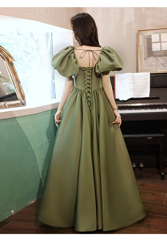 Green Evening Dress Temperament Long Bubble Sleeve Princess Dress Y4315