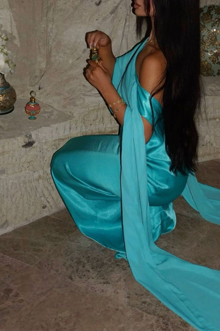 Elegante vestido largo de fiesta de un solo hombro, vestido de noche de satén Y7860