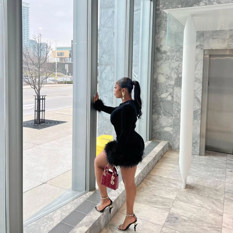 Sexy Black Homecoming Dress with Long Sleeves Black Party Dress Y2515