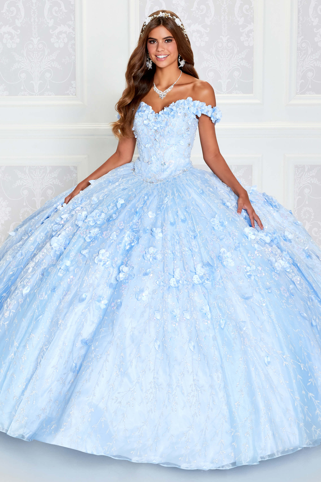 Vestido de quinceañera de baile con flores bordadas a mano en color verde esmeralda, vestido de hombros descubiertos con escote corazón Y293