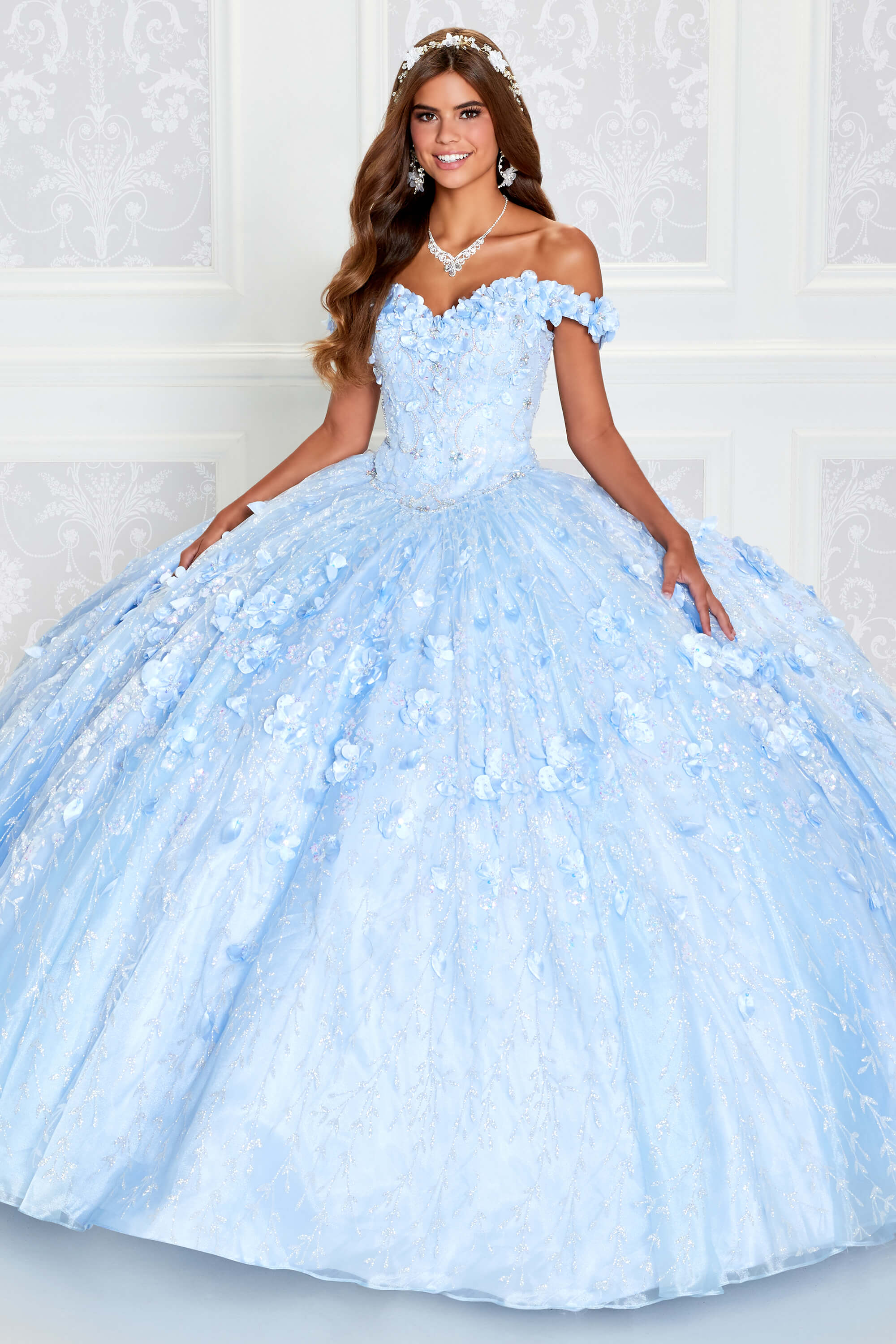 Vestido de quinceañera de baile con flores bordadas a mano en color verde esmeralda, vestido de hombros descubiertos con escote corazón Y293