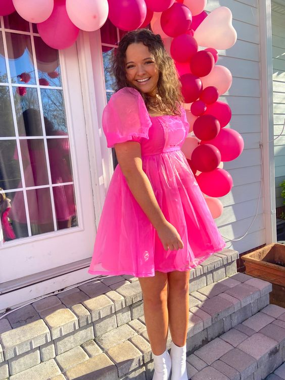Robe baby doll rose en organza, robe d'anniversaire rose, robe de bal rose Y2060