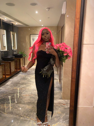 Robe de soirée fourreau/colonne noire charmante avec fente Y4244