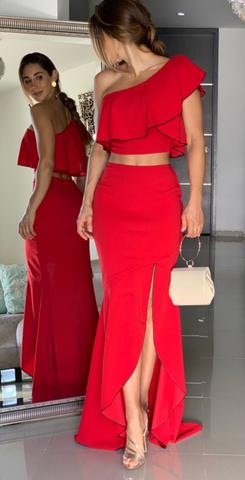 Robe de soirée sirène élégante deux pièces avec fente Y5507