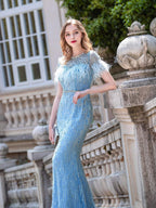 Baoleely Mermaid Beaded Luxurious Fashion Formal Evening Dresses Short Sleeves Floor Length