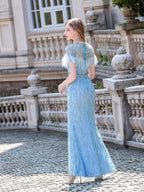Baoleely Mermaid Beaded Luxurious Fashion Formal Evening Dresses Short Sleeves Floor Length