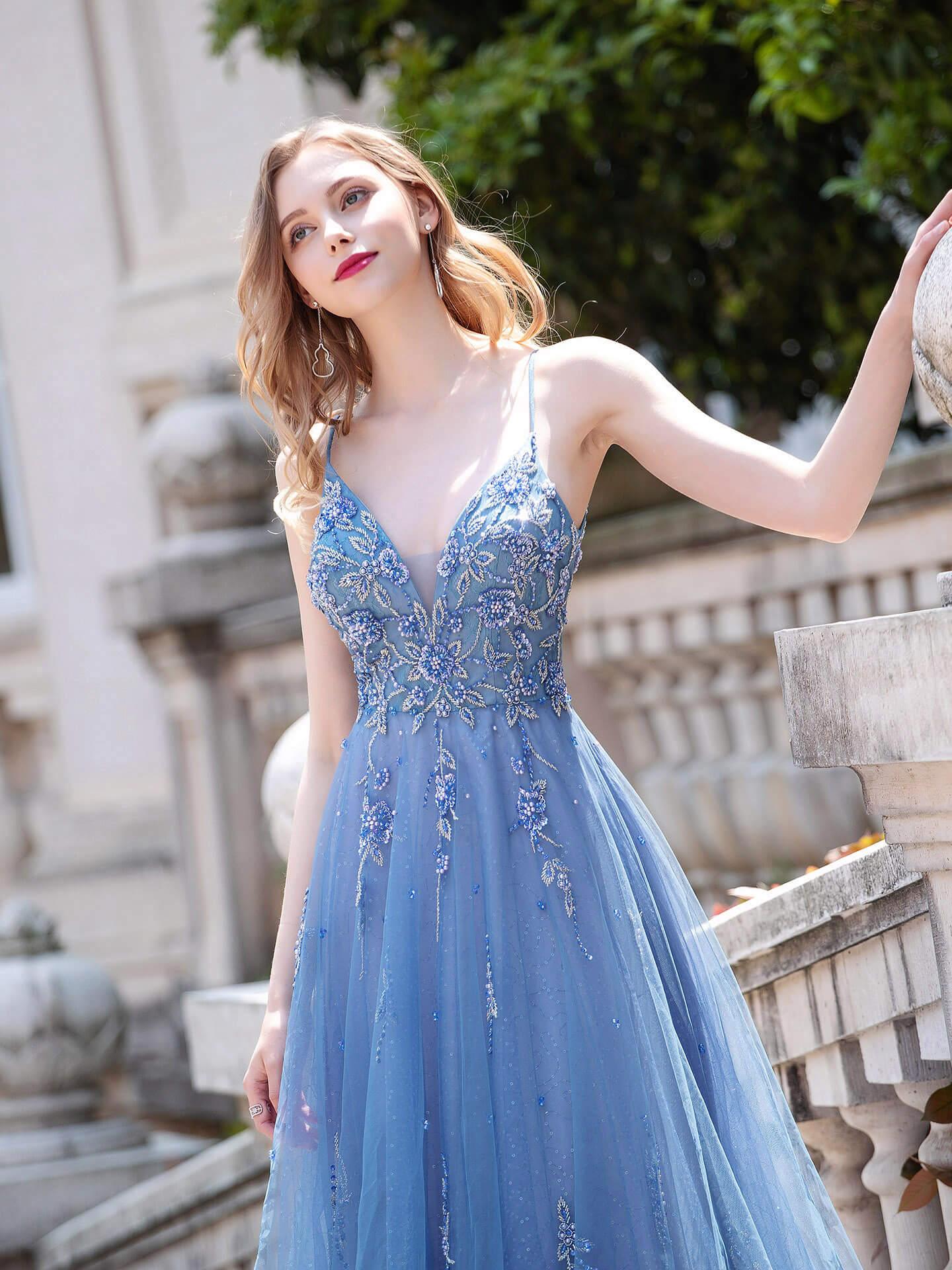 Baoleely A-line Tulle Luxurious Sexy Formal Evening Dresses Spaghetti Strap Sleeveless Floor Length