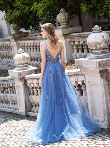 Baoleely A-line Tulle Luxurious Sexy Formal Evening Dresses Spaghetti Strap Sleeveless Floor Length