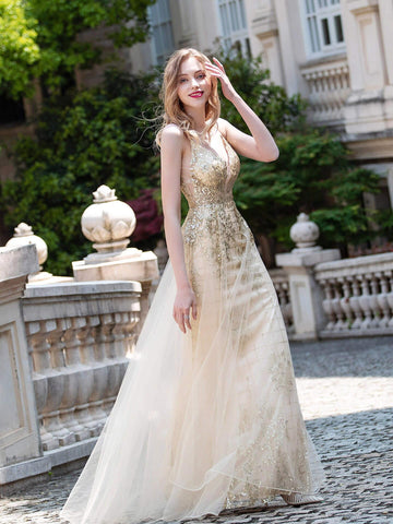 Vestido de noche formal de sirena Baoleely, lujoso y sexy, con tirantes finos, sin mangas y hasta el suelo. 