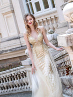 Baoleely Mermaid Luxurious Sexy Formal Evening Dresses Spaghetti Strap Sleeveless Floor Length