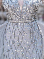 Baoleely Mermaid Beaded V-neck Luxurious Fashion Formal Evening Dresses Long Sleeve Floor Length