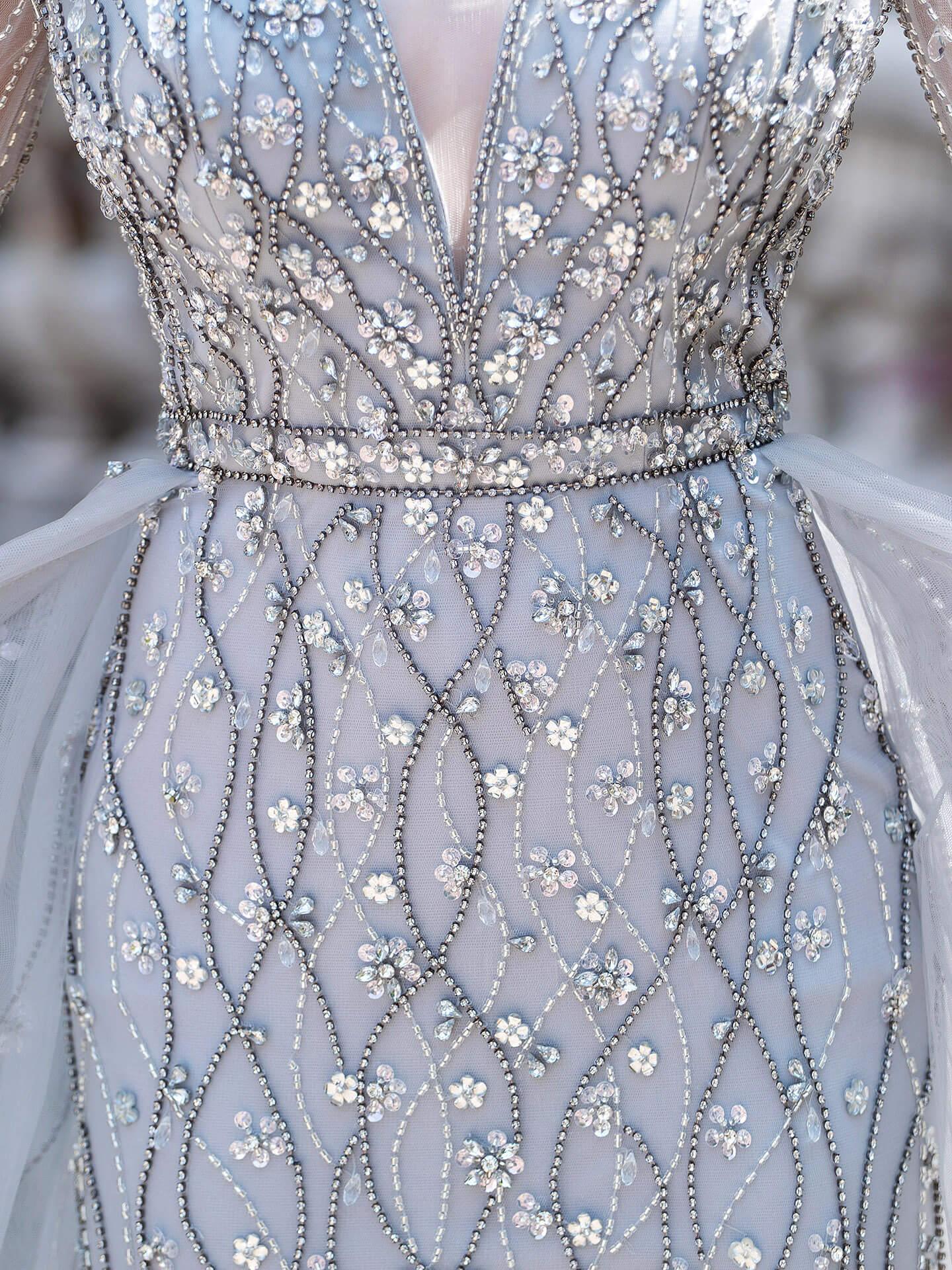 Baoleely Mermaid Beaded V-neck Luxurious Fashion Formal Evening Dresses Long Sleeve Floor Length