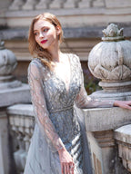 Baoleely Mermaid Beaded V-neck Luxurious Fashion Formal Evening Dresses Long Sleeve Floor Length