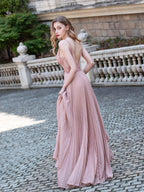 Baoleely A-Line V-neck Luxurious Fashion Formal Evening Dresses Spaghetti Strap Sleeveless Floor Length