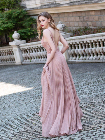 Baoleely A-Line V-neck Luxurious Fashion Formal Evening Dresses Spaghetti Strap Sleeveless Floor Length