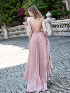 Baoleely A-Line V-neck Luxurious Fashion Formal Evening Dresses Spaghetti Strap Sleeveless Floor Length