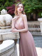 Baoleely A-Line V-neck Luxurious Fashion Formal Evening Dresses Spaghetti Strap Sleeveless Floor Length