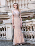 Baoleely Mermaid V-neck Luxurious Sexy Fashion Formal Evening Dresses Sleeveless Floor Length