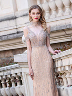 Baoleely Mermaid V-neck Luxurious Sexy Fashion Formal Evening Dresses Sleeveless Floor Length