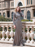 Baoleely Mermaid Beaded Luxurious Fashion Formal Evening Dresses Long Sleeve Floor Length