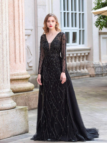 Vestidos de noche formales de lujo Baoleely, corte A, largos hasta el suelo, sin mangas. 