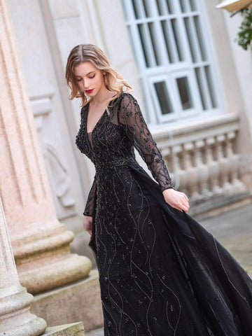 Vestidos de noche formales de lujo Baoleely, corte A, largos hasta el suelo, sin mangas. 