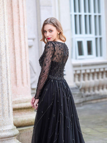 Vestidos de noche formales de lujo Baoleely, corte A, largos hasta el suelo, sin mangas. 