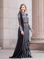 Baoleely Mermaid Beaded Luxurious Fashion Formal Evening Dresses Long Sleeve Floor Length